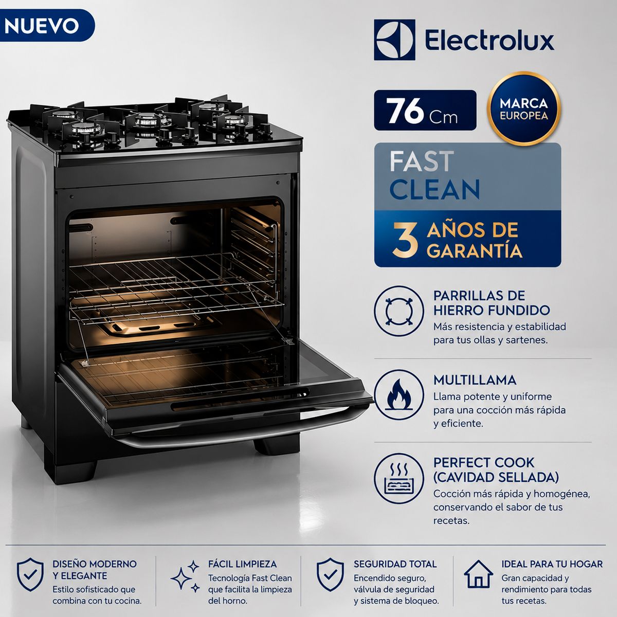 Electrolux - Cocina Electrolux 5 Quemadores VaporBake 76 cm F5EGB