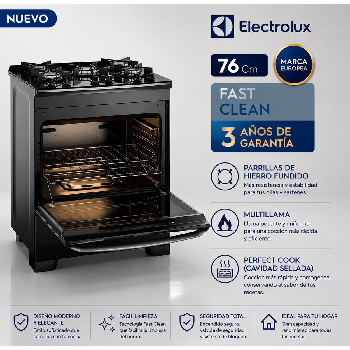 Electrolux - Cocina Electrolux 5 Quemadores VaporBake 76 cm F5EGB