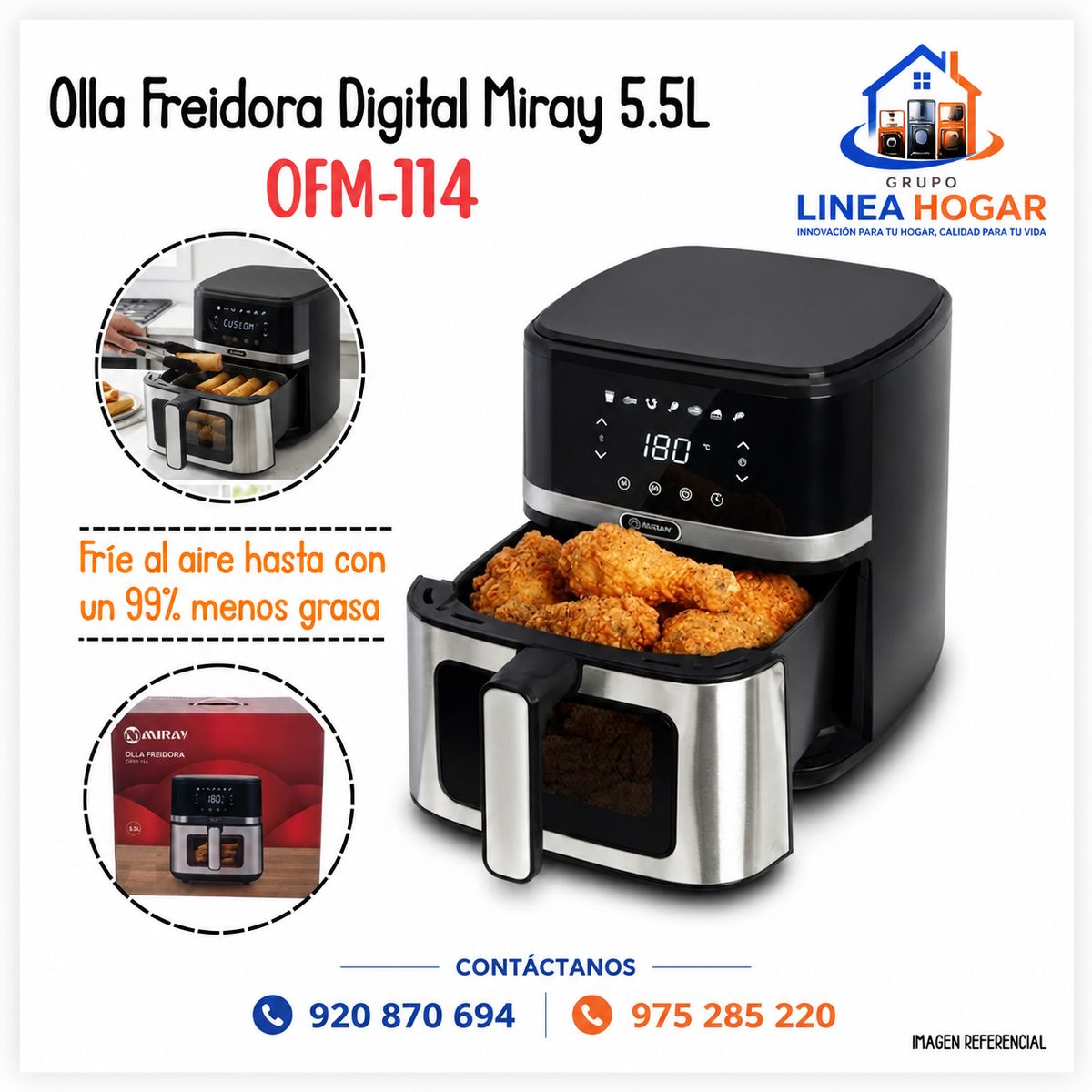 MIRAY - Freidora de Aire Digital Miray 5.5L OFM-114
