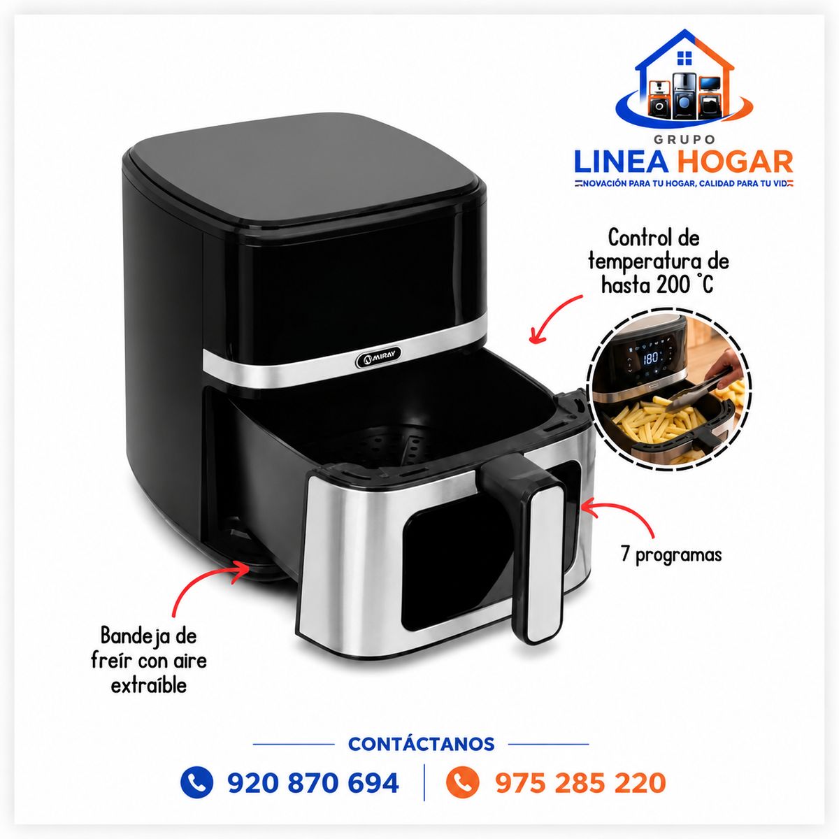 MIRAY - Freidora de Aire Digital Miray 5.5L OFM-114