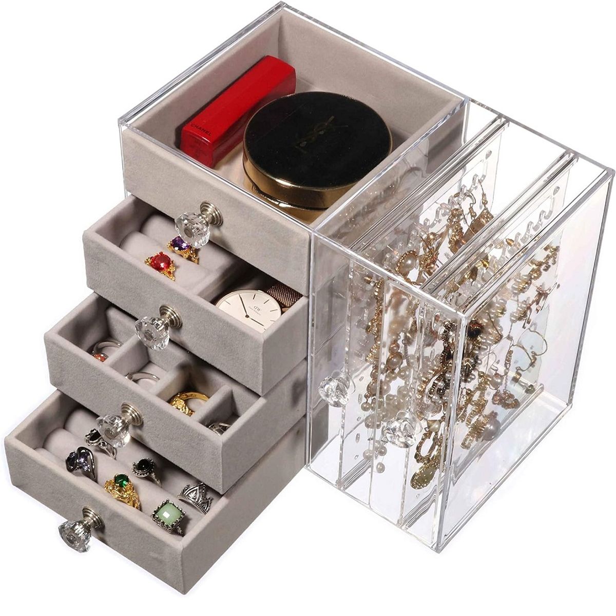 GENERICO - Joyero organizador de joyas con 4 cajones - Gris