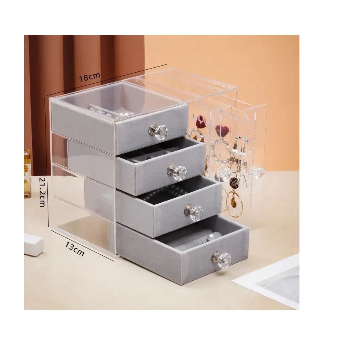 GENERICO - Joyero organizador de joyas con 4 cajones - Gris