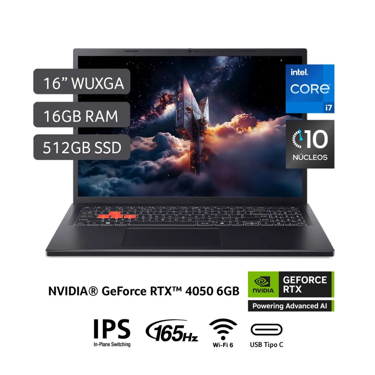 ACER - Laptop Gamer ACER NITRO LITE Intel Core I7-13620H Geforce RTX4050 16GB 512SSD 16 WUXGA NL16-71G-75KS NH.DAGAL.003