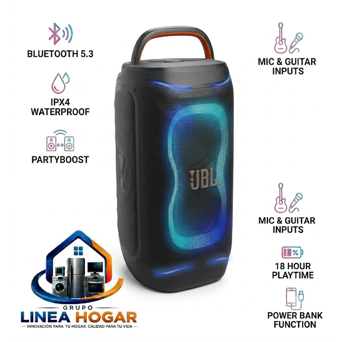 JBL - Parlante JBL PartyBox 130 Bluetooth 200W RMS – Negro