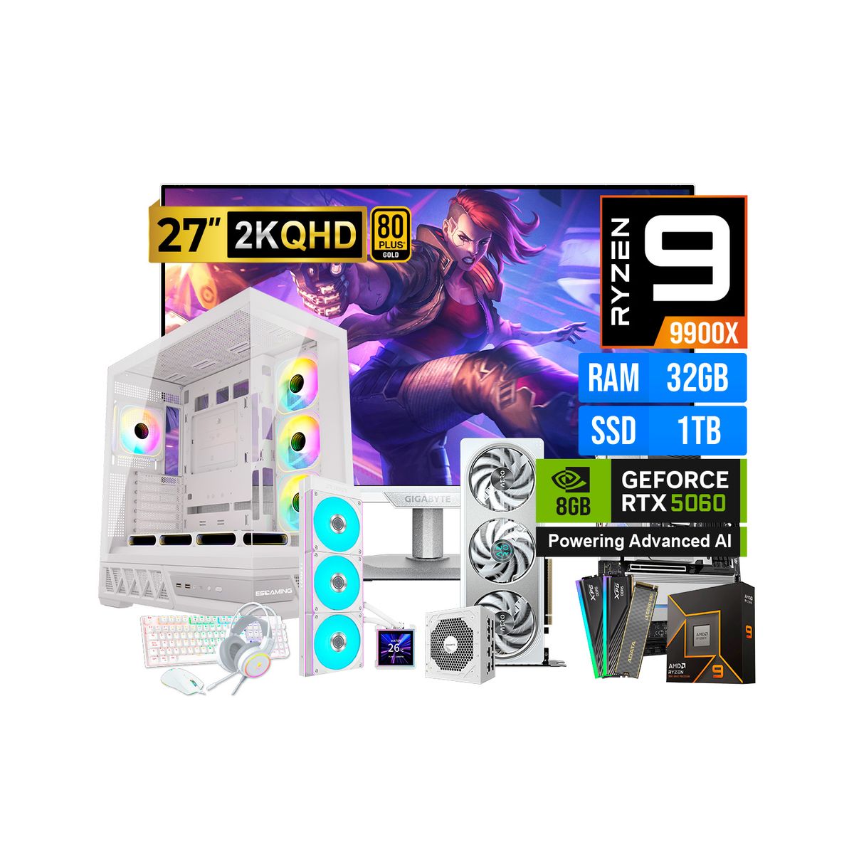 AMD - COMBO GAMER WHITE GAMER RYZEN 9 9900X 32GB 1TB SSD RTX 5060