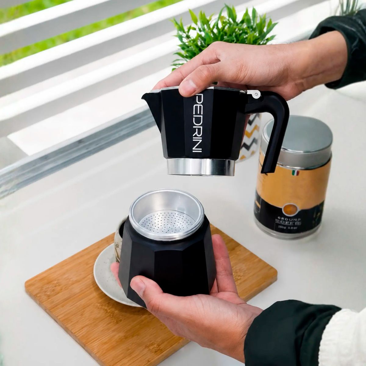 PEDRINI - Cafetera Moka Italiana Pedrini 6 Tazas  Negro