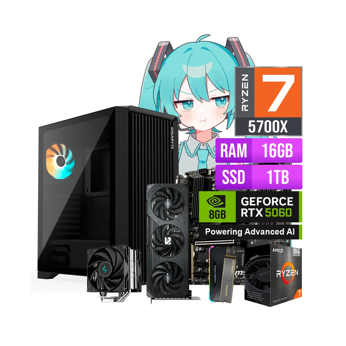 AMD - CPU GAMER RYZEN 7 5700X 16GB 1TB SSD RTX 5060 8GB