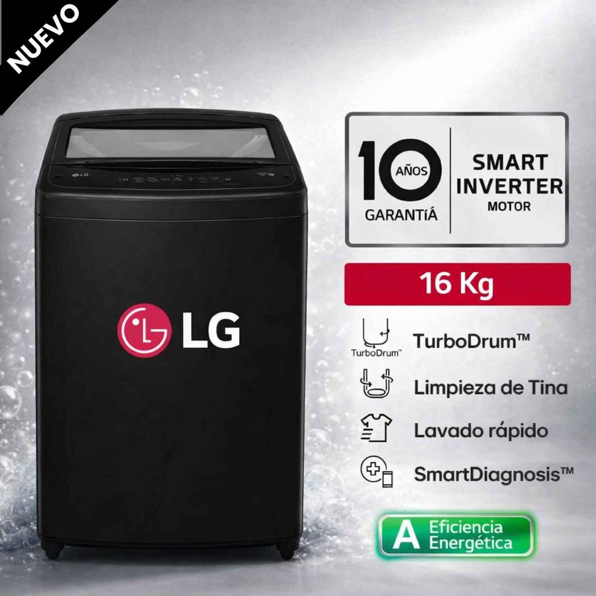 LG - Lavadora LG 16 kg Carga Superior TurboDrum™ WT16OBVTB – Onyx Negro