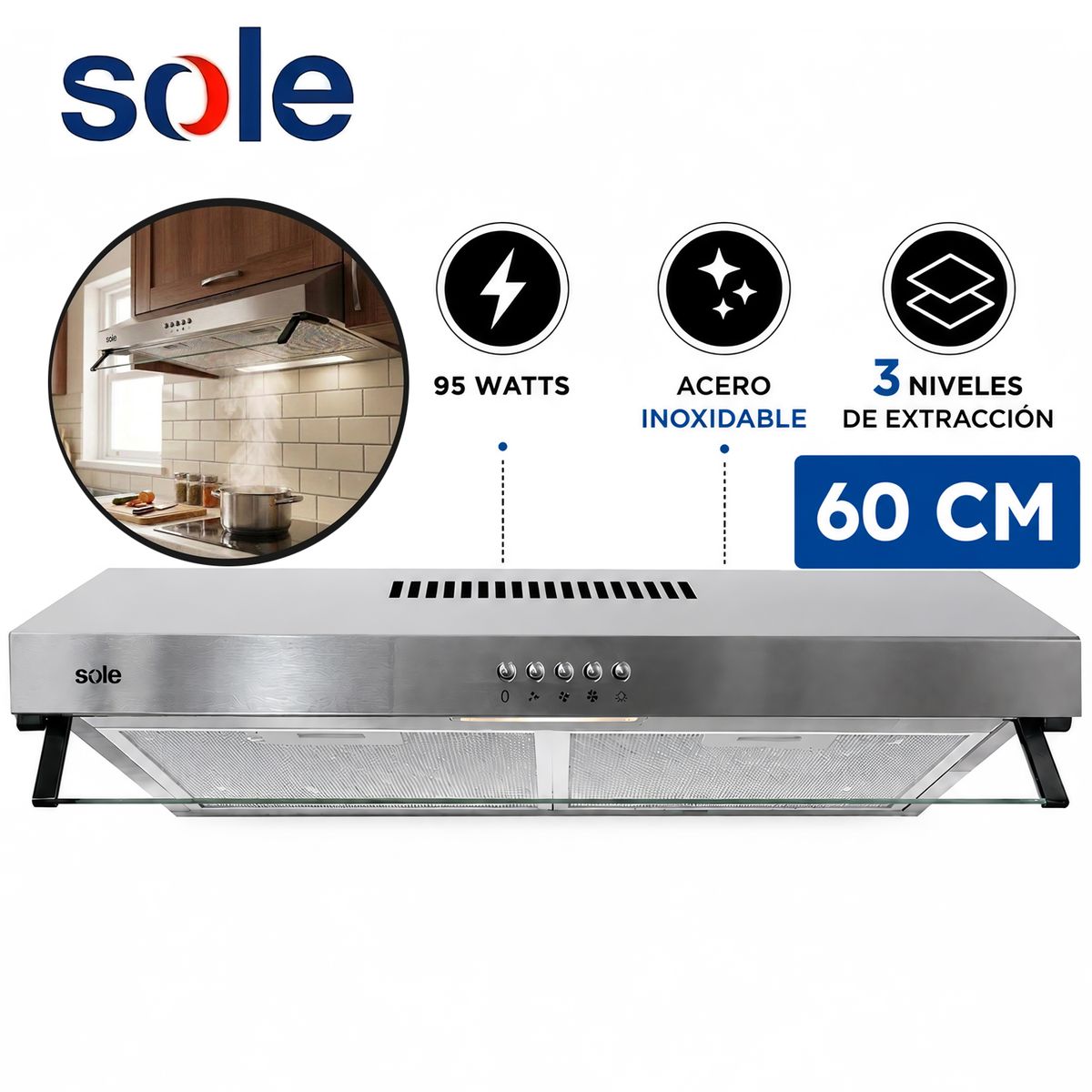 Sole - Campana Extractora Roma Acero Inoxidable TURE15COV2 60cm