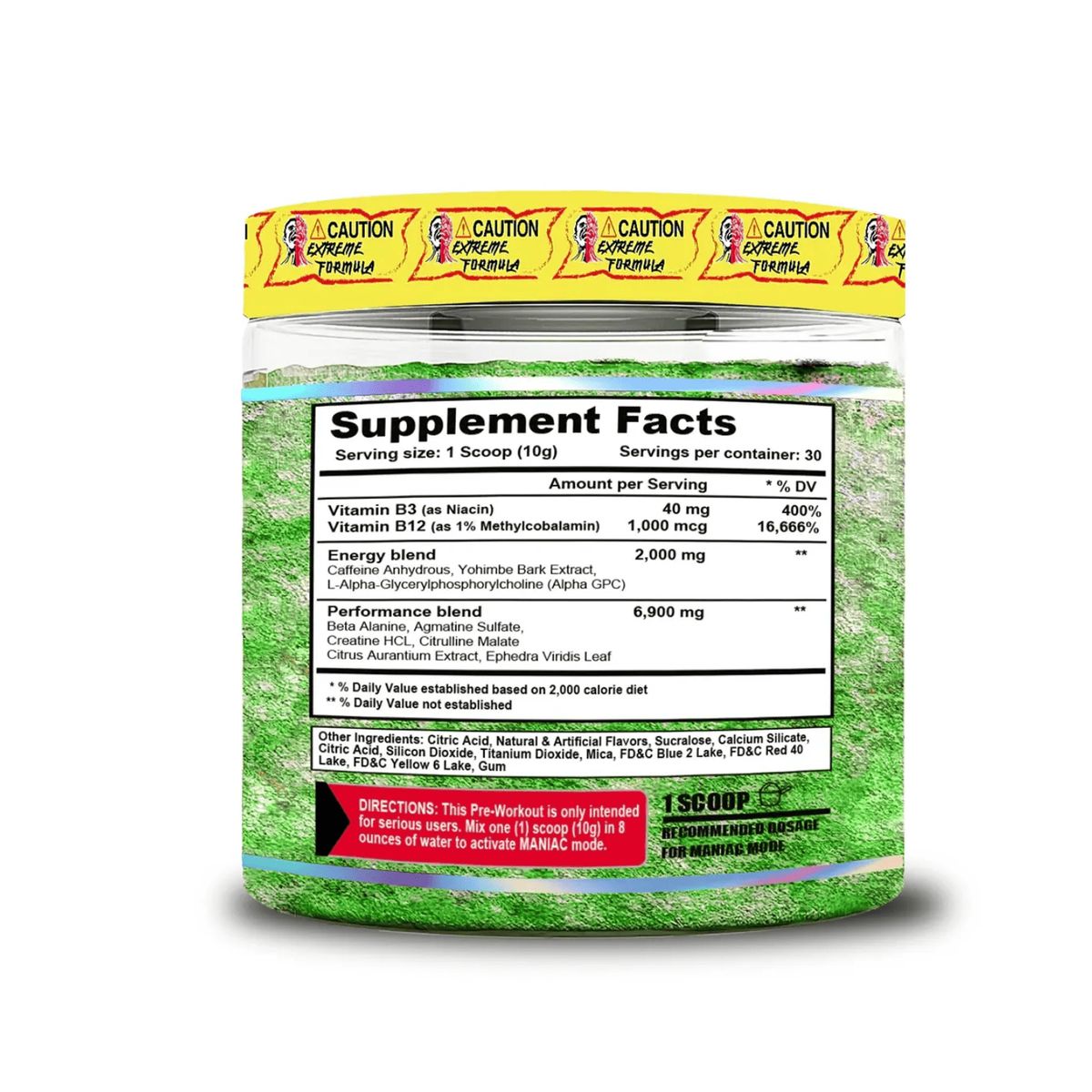 INSANE LABZ - Pre-Entreno Maniac Extreme Formula Green Apple 300gr con straps gratis