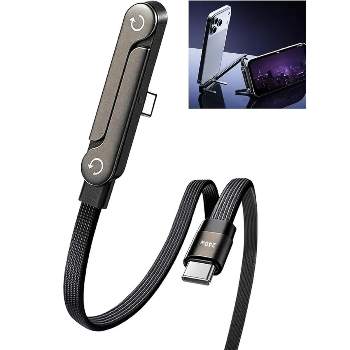 OEM - Cable Cargador 240W USB-C 1.5m con Soporte Plegable 2 en 1