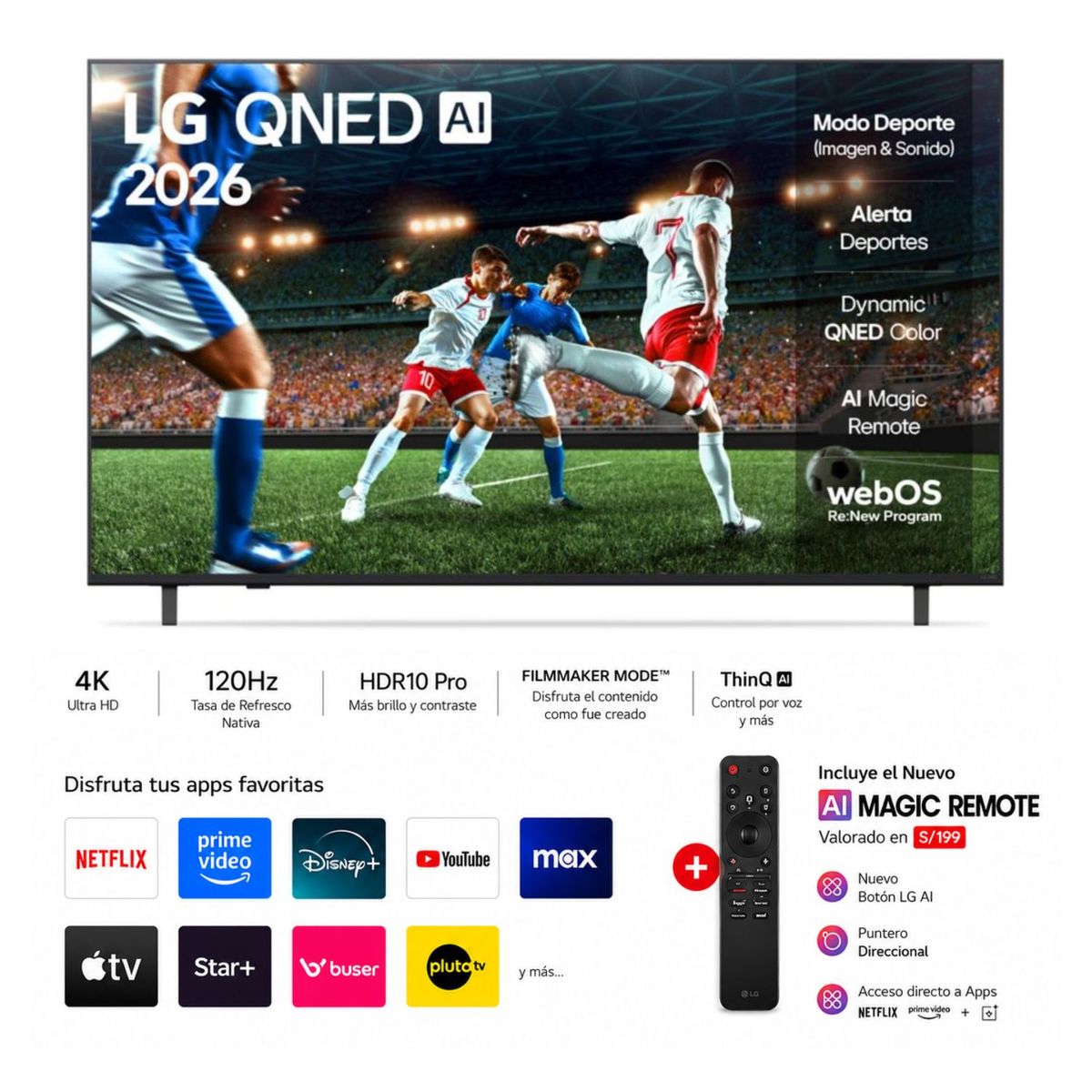 LG - LG QNED 50 4K UHD Smart TV con AI  Modelo 50QNED73ASA 2026