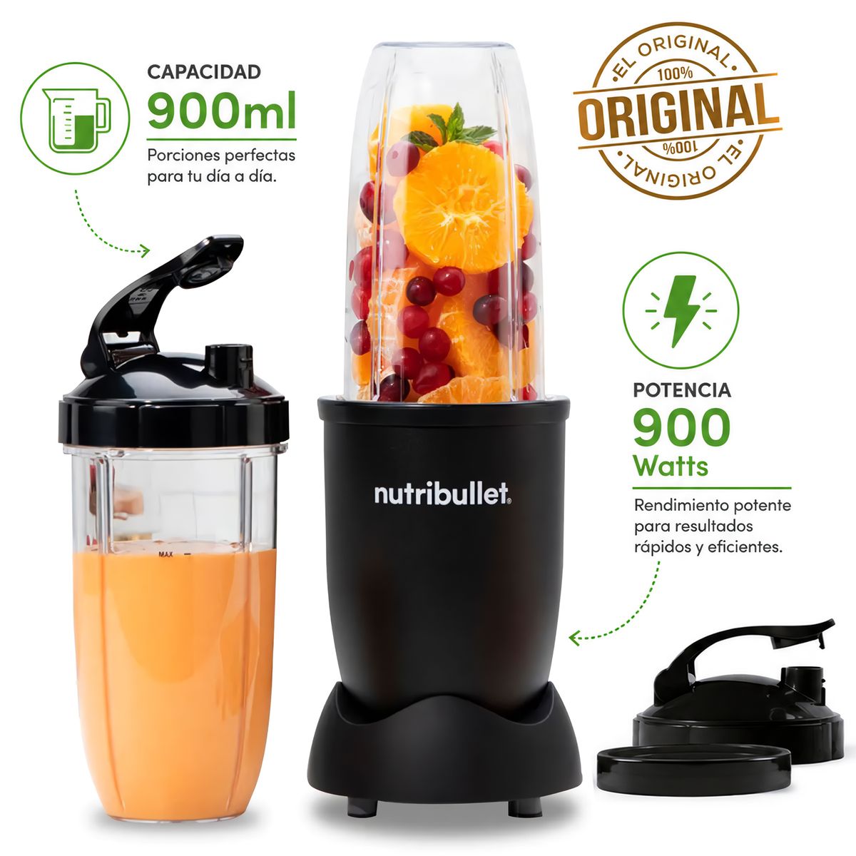 QUALITY PRODUCTS - Licuadora Portátil Nutribullet PRO 900 para Smoothies y Batidos Negro