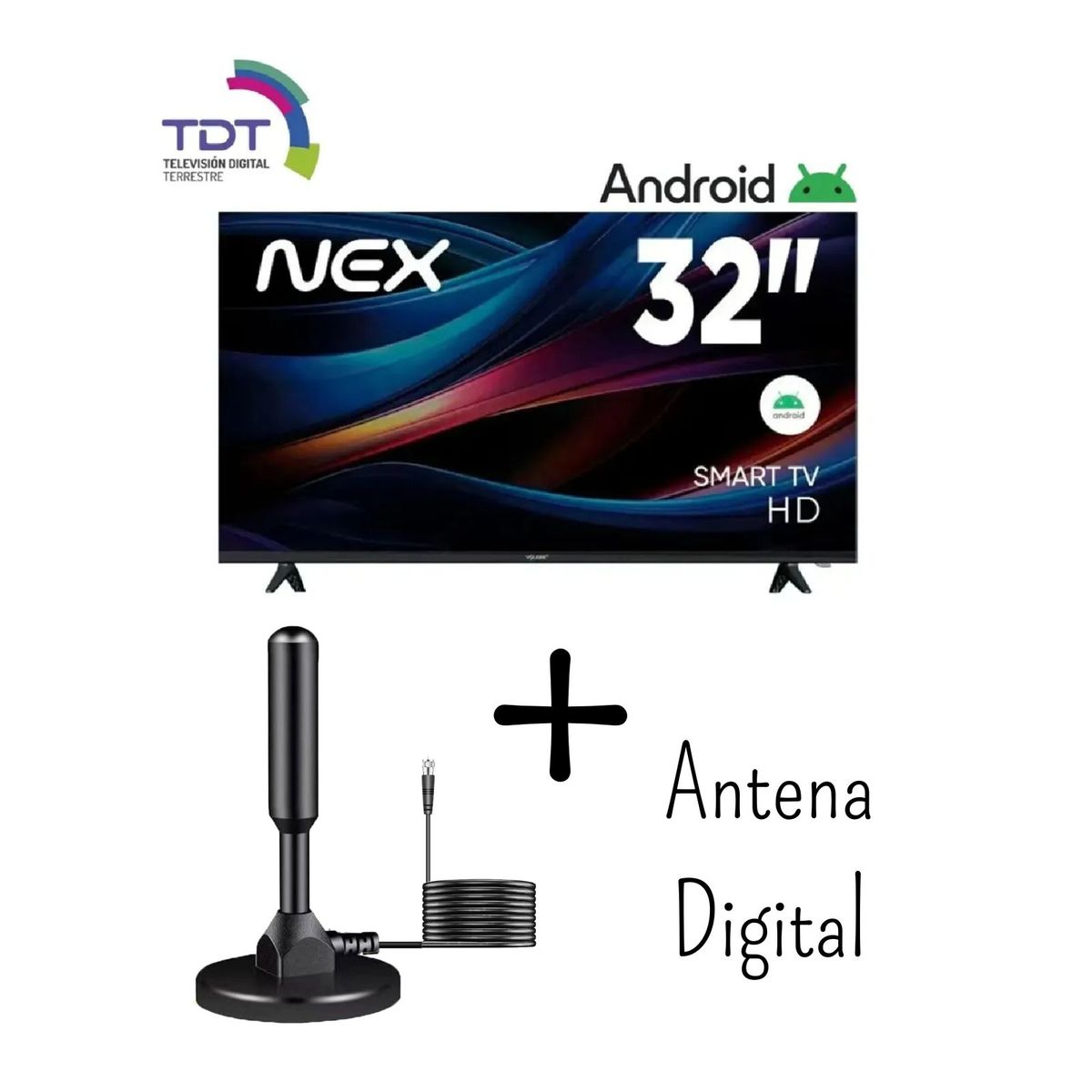 GENERICO - Televisor NEX 32 Pulgadas HD Smart TV Android 14 TVLED32S + Antena Digital