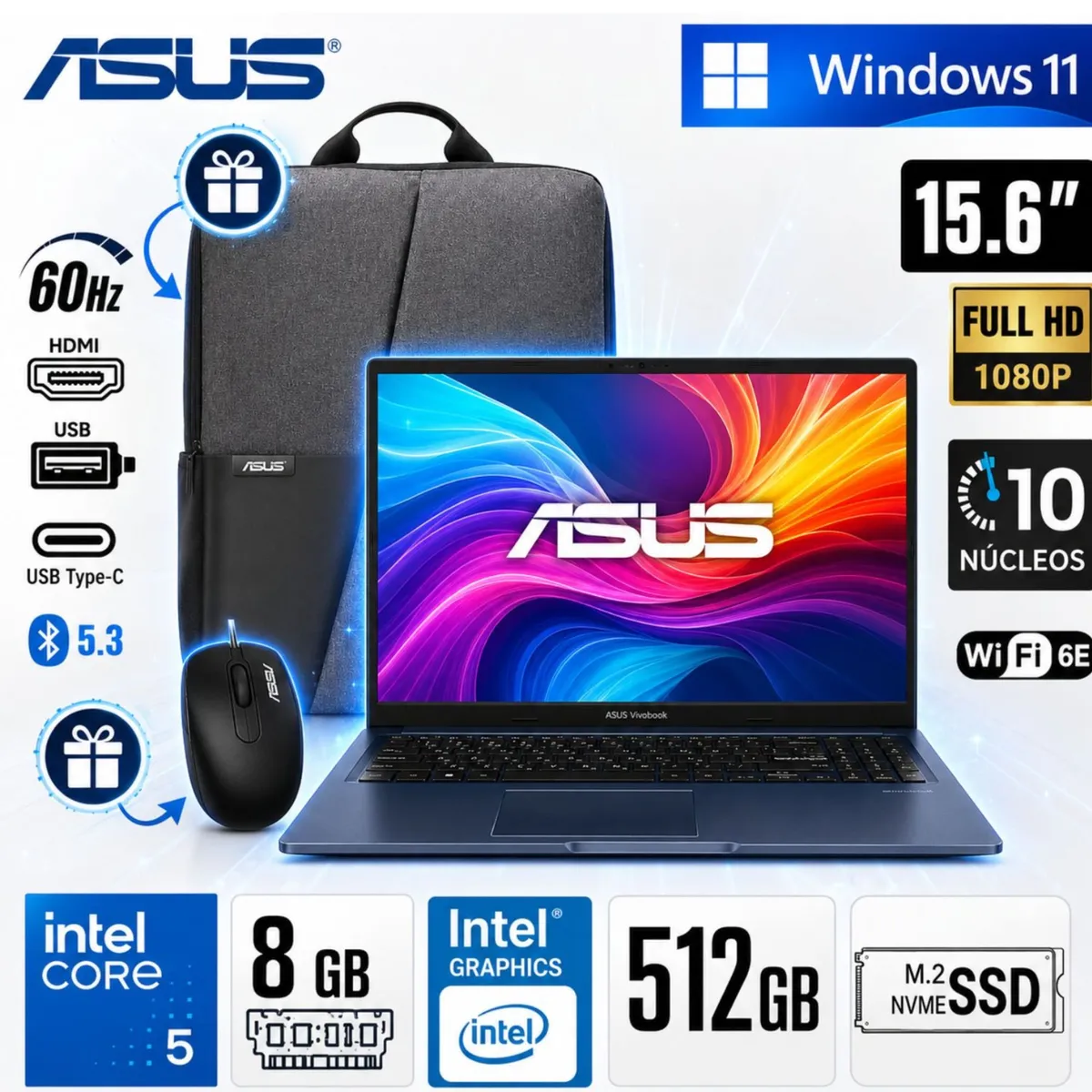 Laptop ASUS Vivobook 15 X1504VA-BQ4454W Intel Core 5 120U 8GB RAM 512GB SSD 15.6" FHD, marca ASUS - Foto Principal