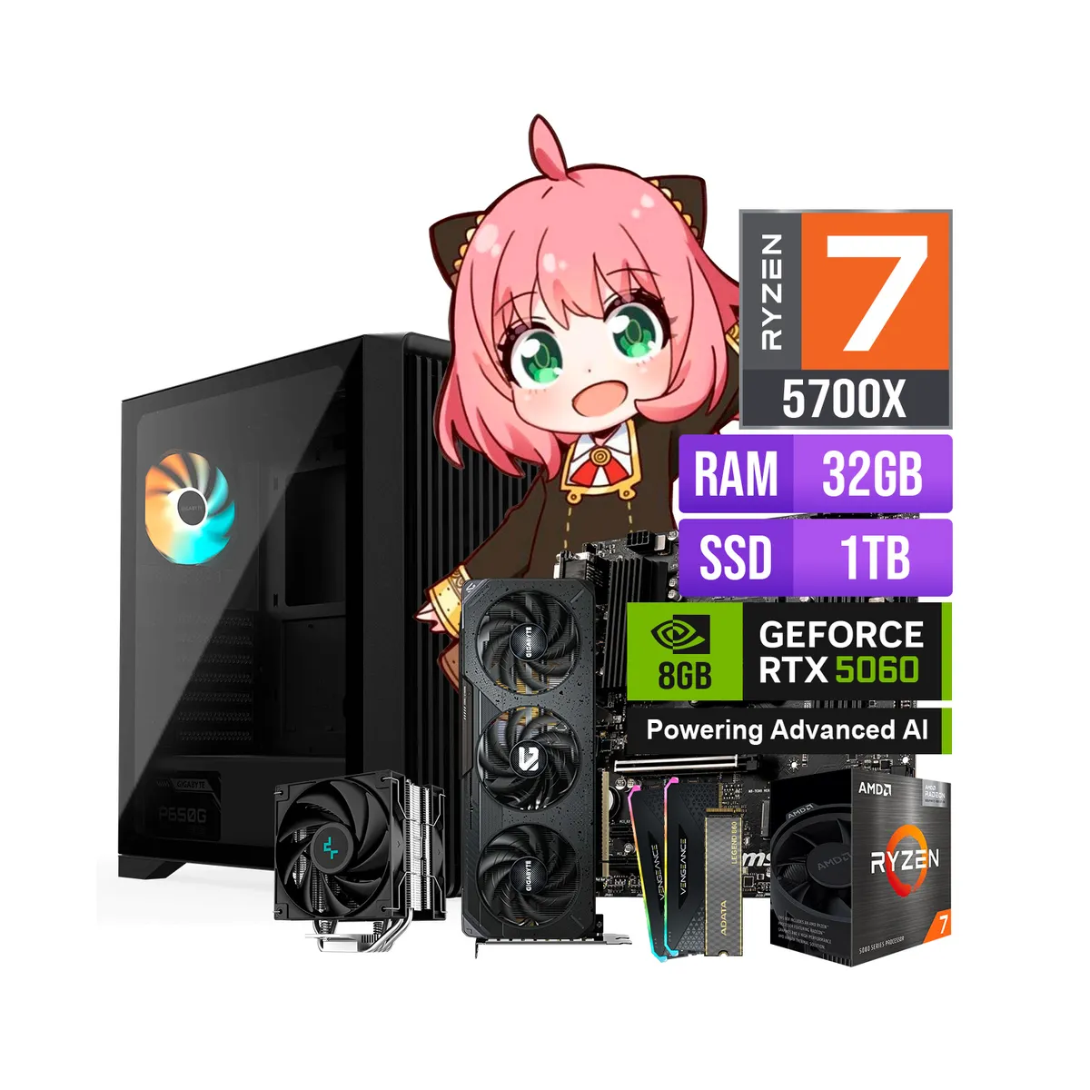 AMD - CPU GAMER RYZEN 7 5700X 32GB 1TB SSD RTX 5060 8GB