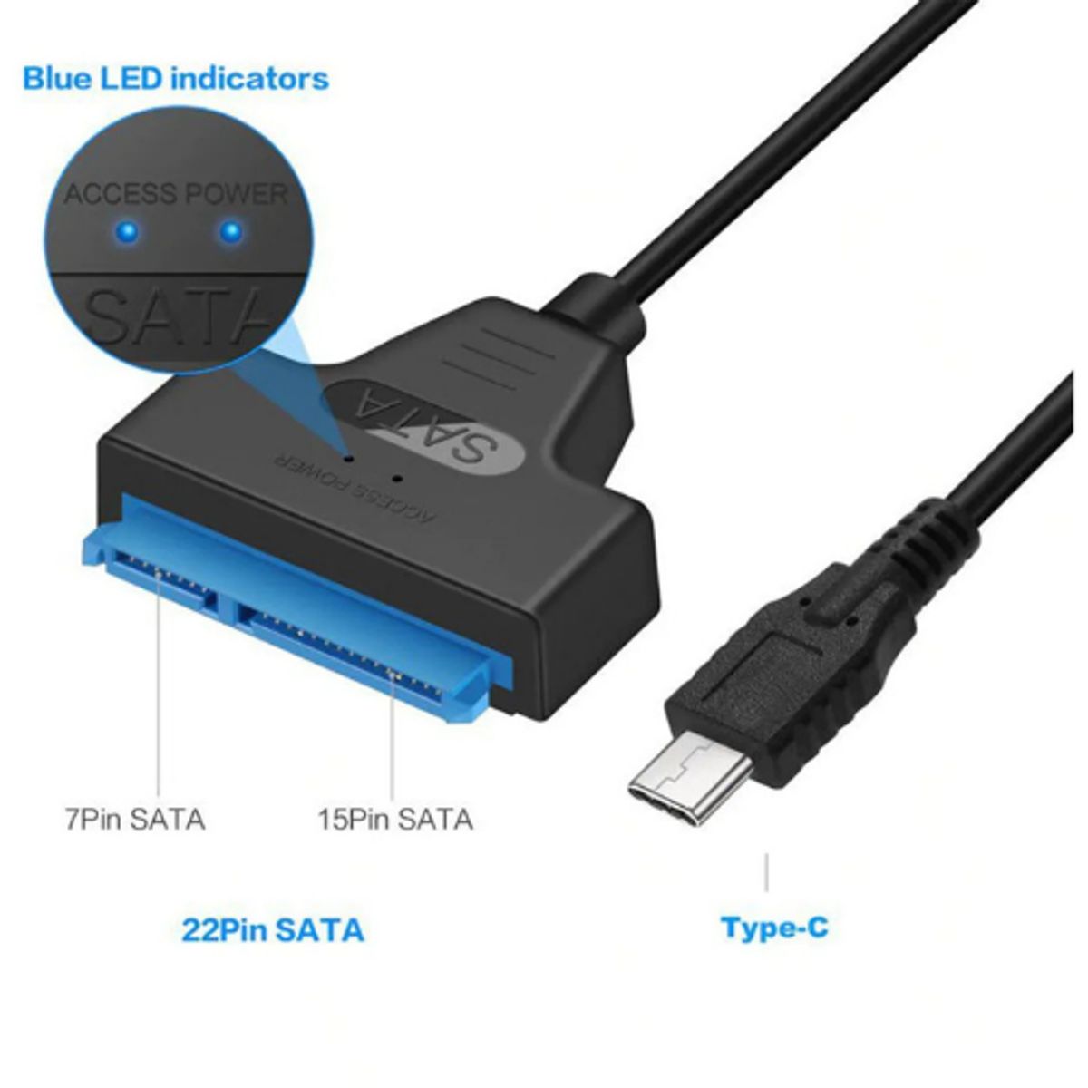 GENERICO - CABLE ADAPTADOR SATA 2.5 A USB TIPO C PARA HDD Y SSD 2.5 PULGADAS