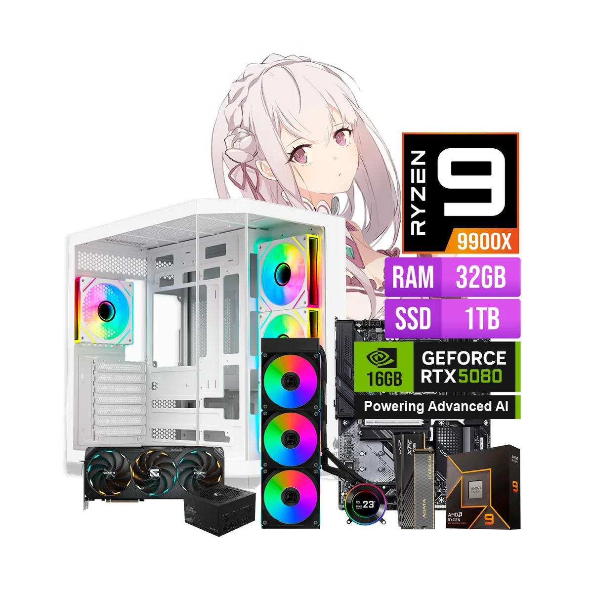AMD - PC GAMER RYZEN 9 9900X 32GB RAM DDR5 1TB SSD RTX 5080 16GB