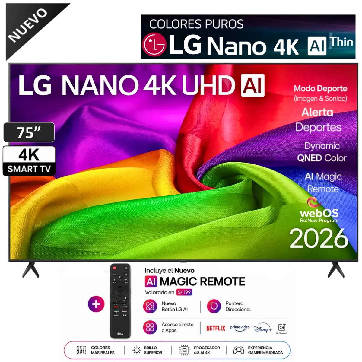LG - Televisor LG 75 NANO 75NU800BPSB 4K UHD AI Smart TV 2026
