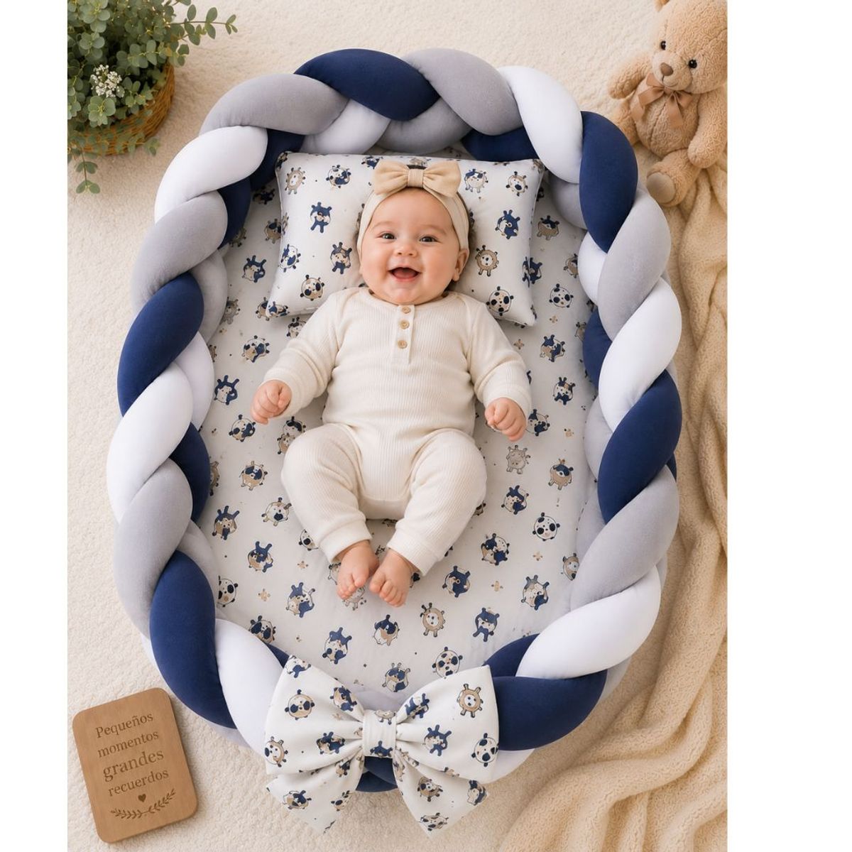 GENERICO - nido colecho para bebe con almohada  85X 50 con forro - Azul