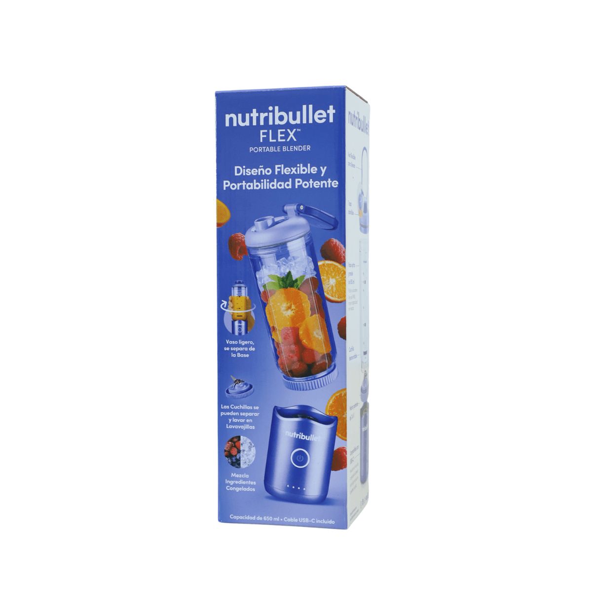 QUALITY PRODUCTS - Licuadora Portátil Nutribullet Flex 650 ml para Smoothies y Batidos Azul