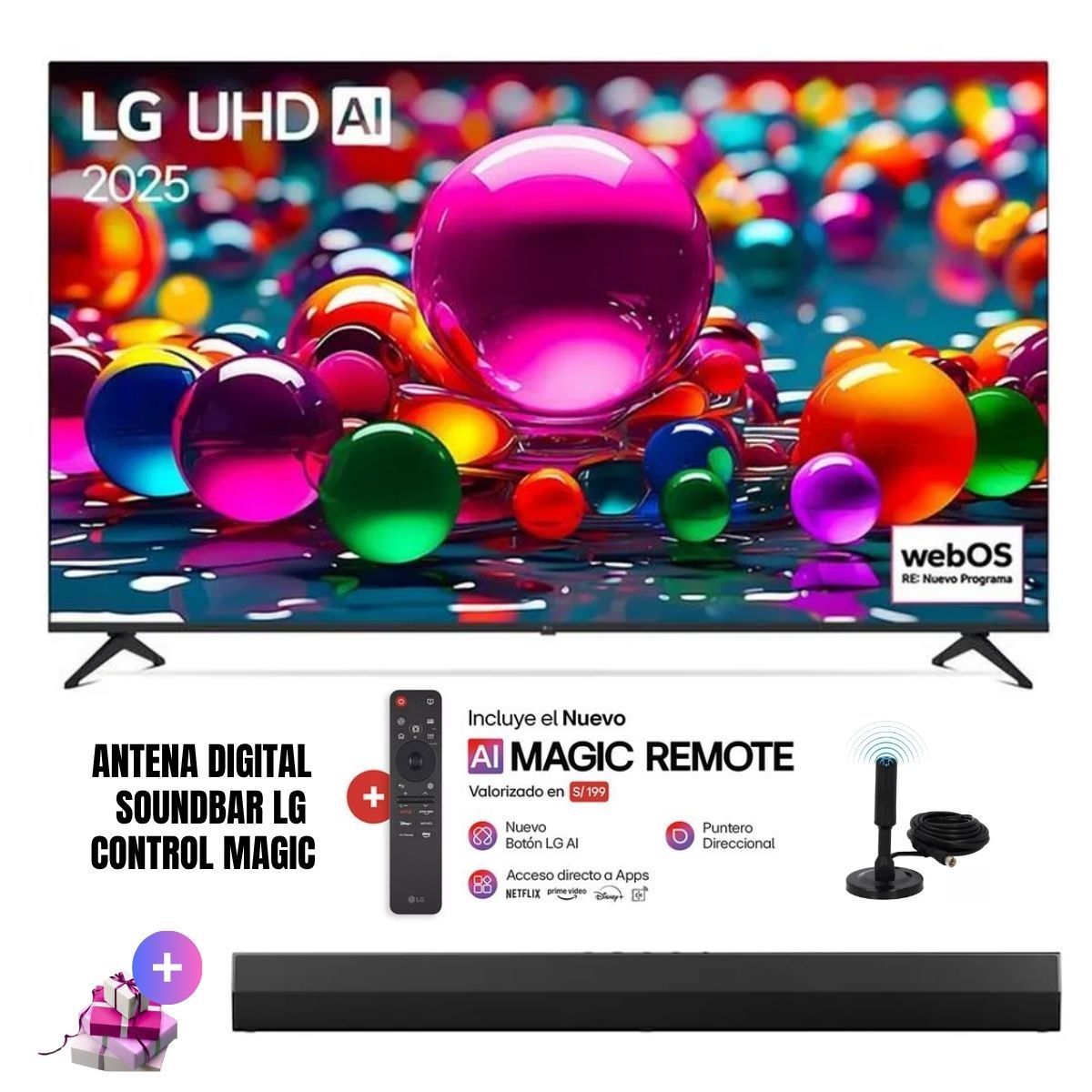 LG - TELEVISOR LG 75 75UA8050PSA UHD 4K SMART TV THINQ AI 2025 + Ant + Magic + Soundbar LG