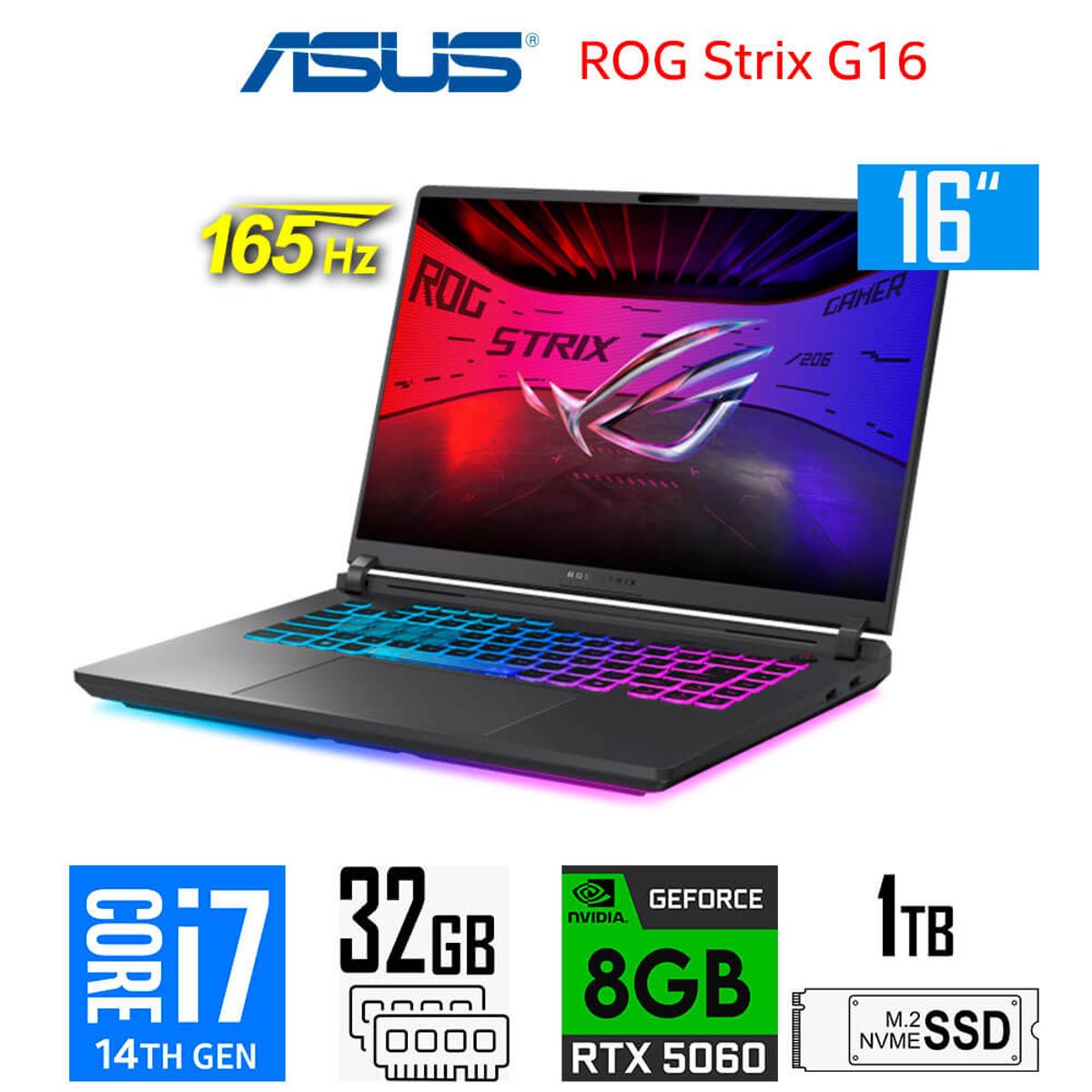 ASUS - Laptop Asus Rog Strix G16 Core i7 14650hx 32gb Ram 1tb Ssd Nvidia 8gb Rtx5060, 16 WUXGA 165Hz