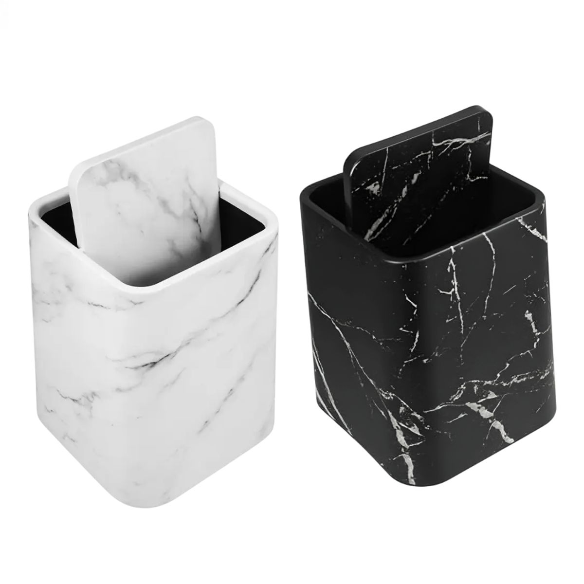 GENERICO - Pack x2 Tachos de Basura Papeleras de plástico con tapa - Negro y Blanco