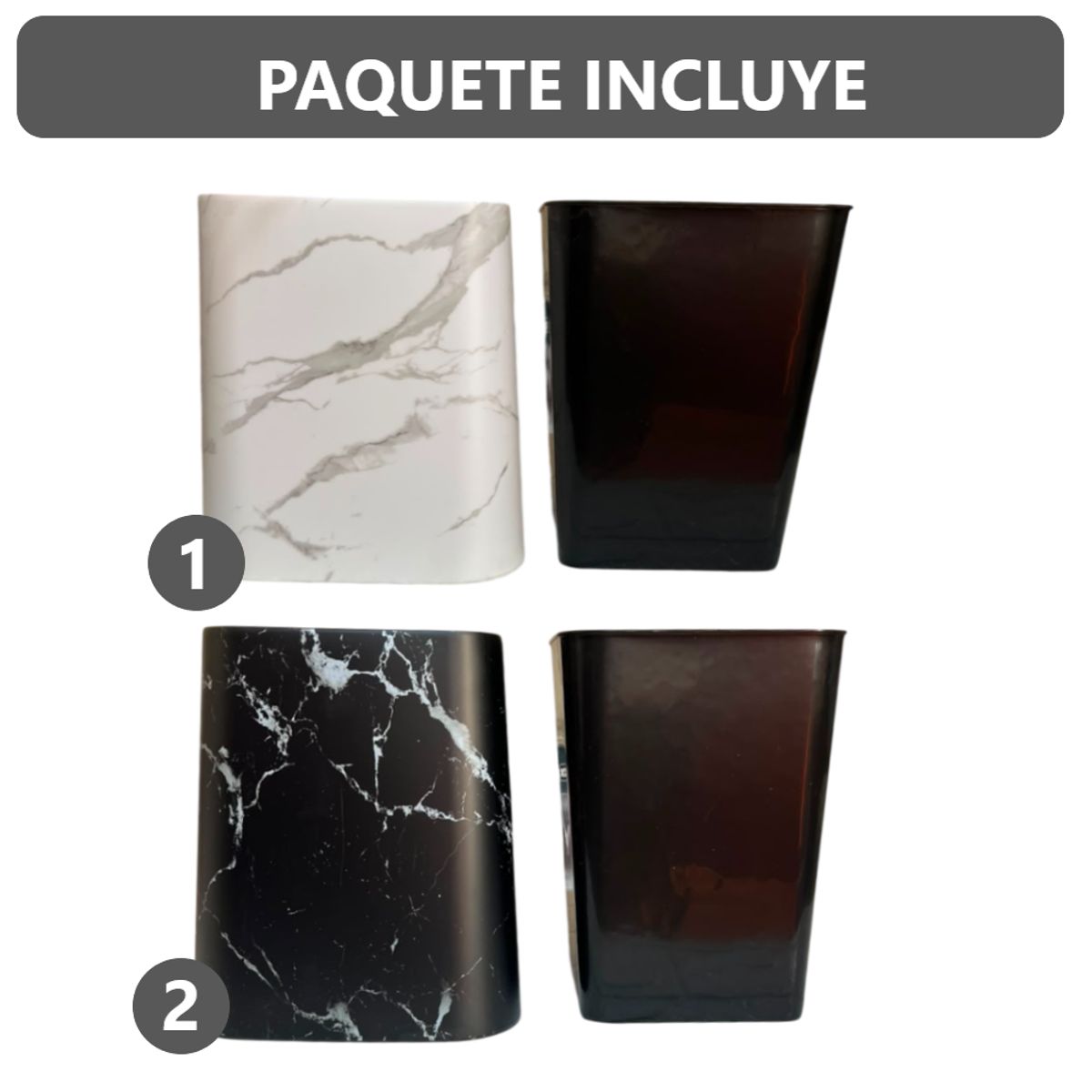GENERICO - Pack x2 Tachos de Basura Papeleras de plástico con tapa - Negro y Blanco