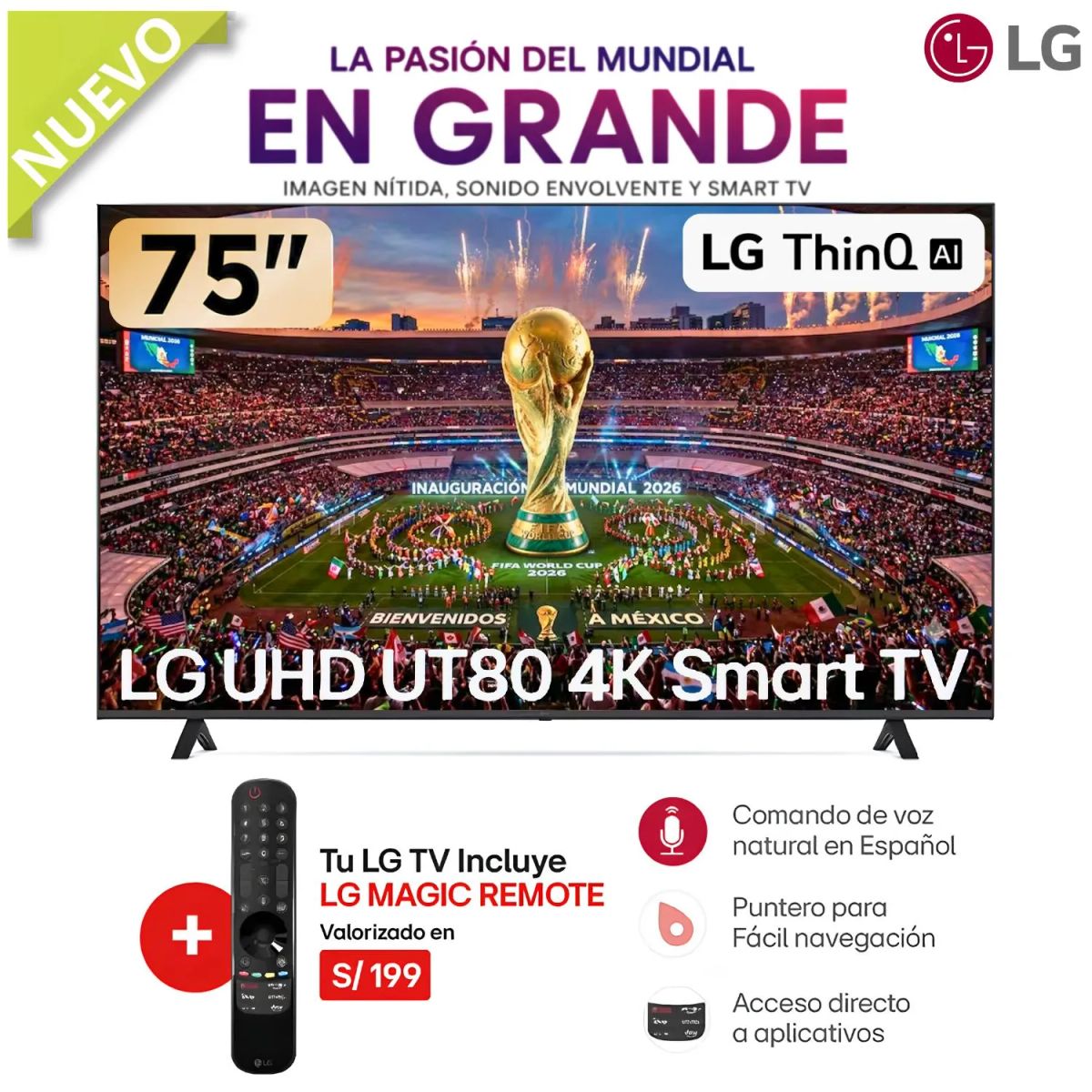 TELEVISOR LG LED 4K ULTRA HD 75 SMART TV CON THINQ AI 75UA8050PSB + 2 SIXPACK Cuzqueña Trigo 473ml, marca LG - Foto 2