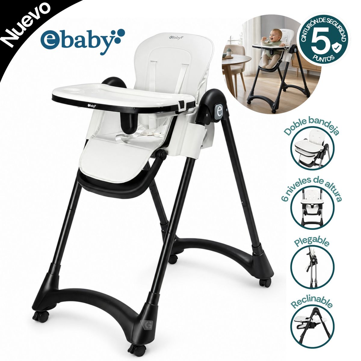 EBABY - Silla de comer LEIA  EB642 Blanca
