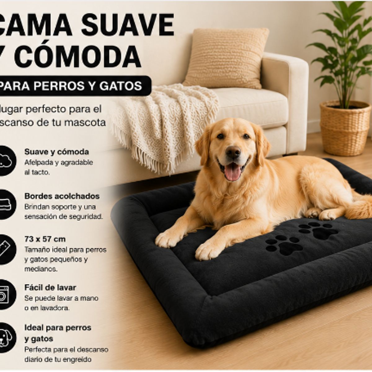 GENERICO - Colchoneta de Napa para Perros y Gatos - 73x57cm - COLOR NEGRO