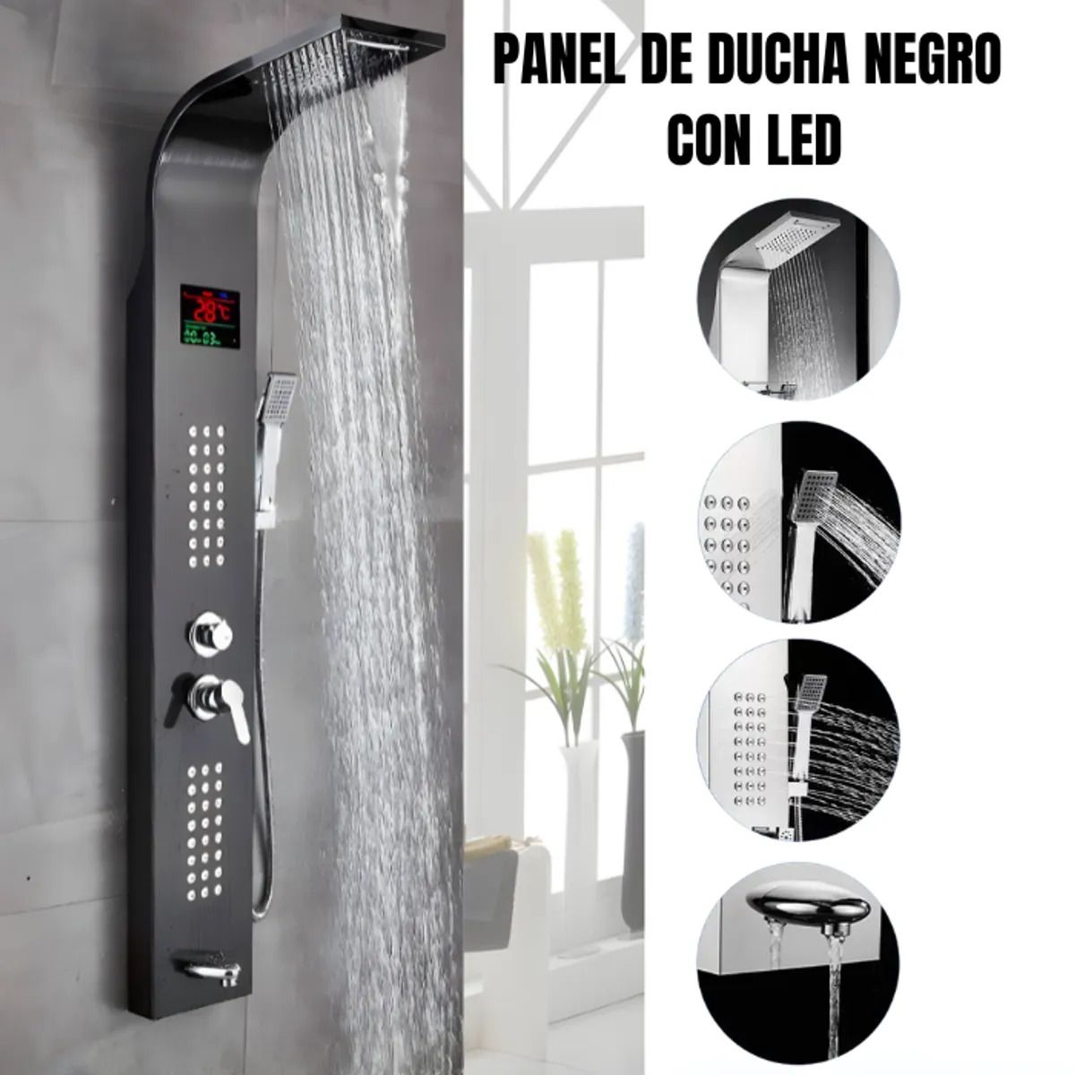 FRATELLI - COLUMNA DE DUCHA IGUAZÚ LED INOXIDABLE NEGRO