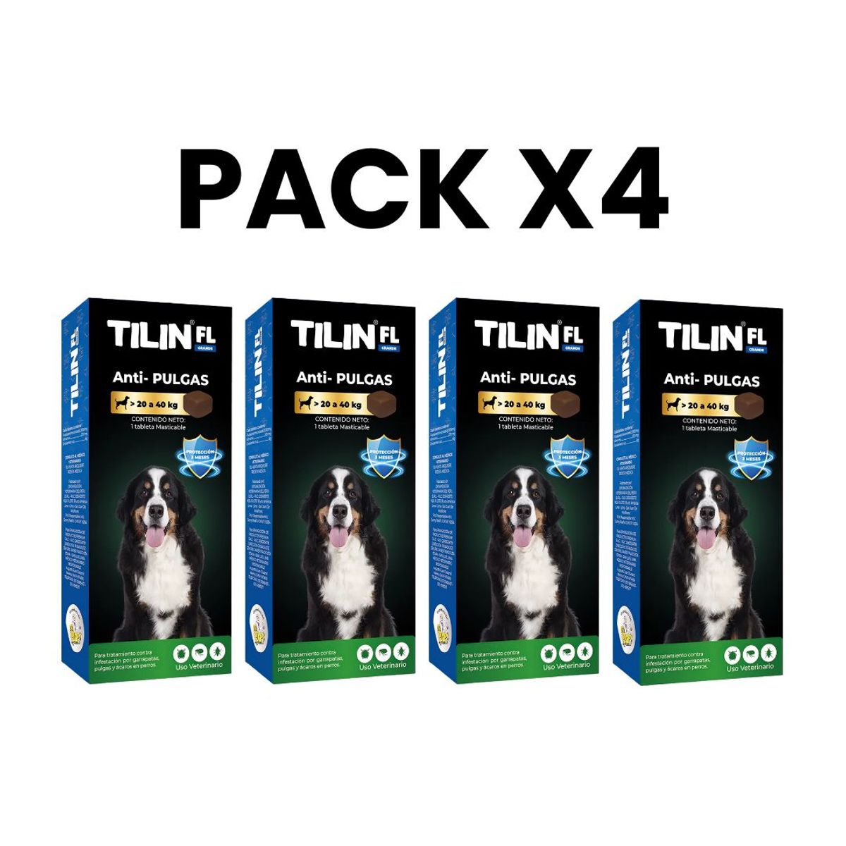 PLOP - Pack X4 Tilin 20 A 40kg Antipulgas Con Hepatoprotector