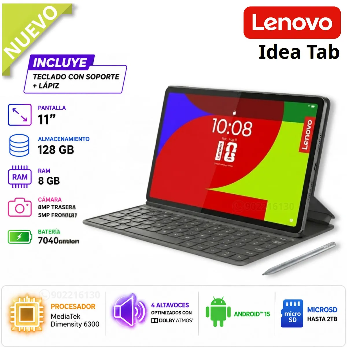 LENOVO - Tablet Lenovo TB336FU Idea Tab 11" 2.5K MediaTek Dimensity 6300 8GB RAM 128GB Wi-Fi 5