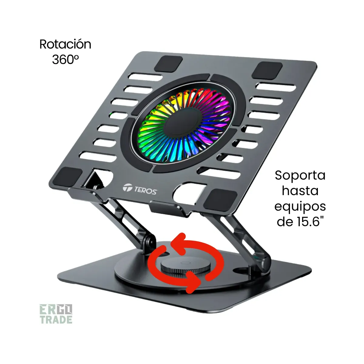 Teros - Base de Aluminio Ventilador Cooler Pad Teros TE7132N para Notebook, Portátiles y Tablets.