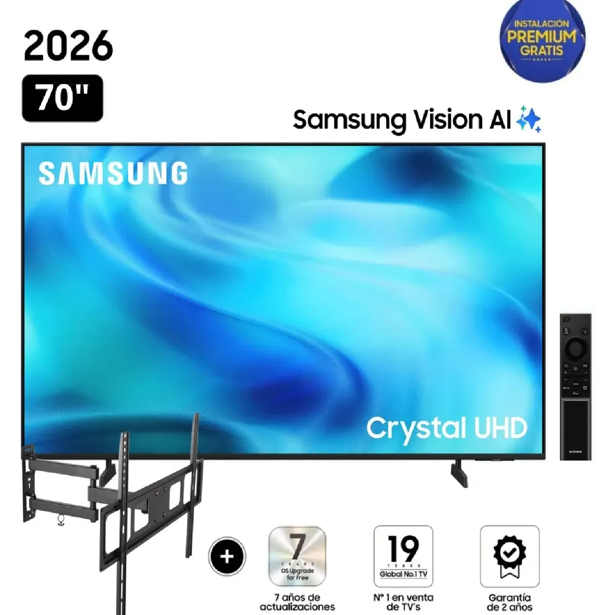 SAMSUNG - Televisor Samsung Smart TV Crystal UHD 4K de 70 UN70U8000HGXPE + Rack Giratorio