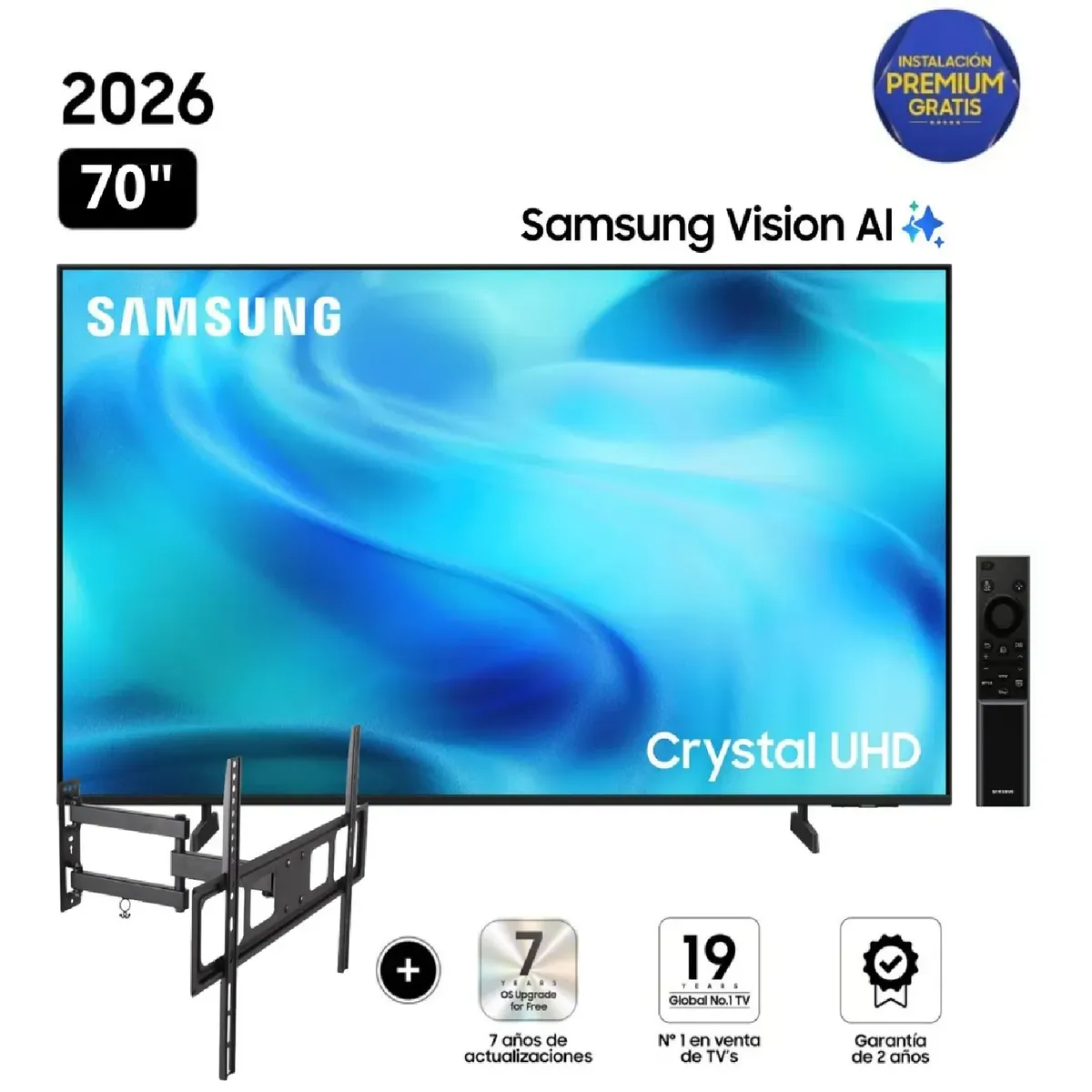SAMSUNG - Televisor Samsung Smart TV Crystal UHD 4K de 70 UN70U8000HGXPE + Rack Giratorio