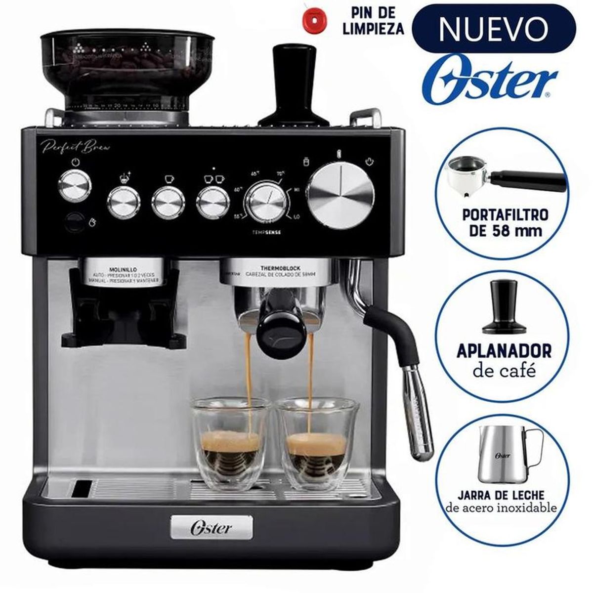 OSTER - Cafetera Perfect Brew de Espresso con Molinillo BVSTEM7301
