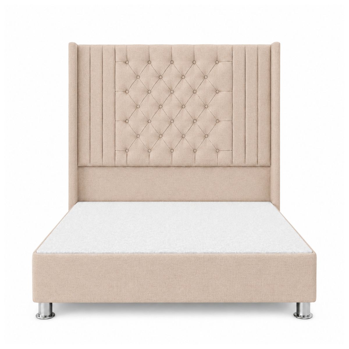 GENERICO - Cama Tapizada Confort Aurora Capitoné Cromo Beige 2 Plz