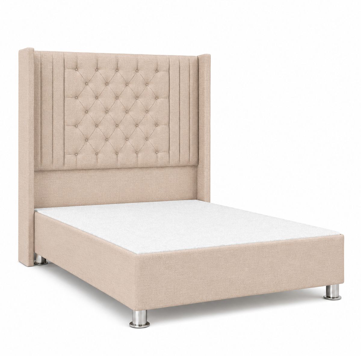 GENERICO - Cama Tapizada Confort Aurora Capitoné Cromo Beige 2 Plz