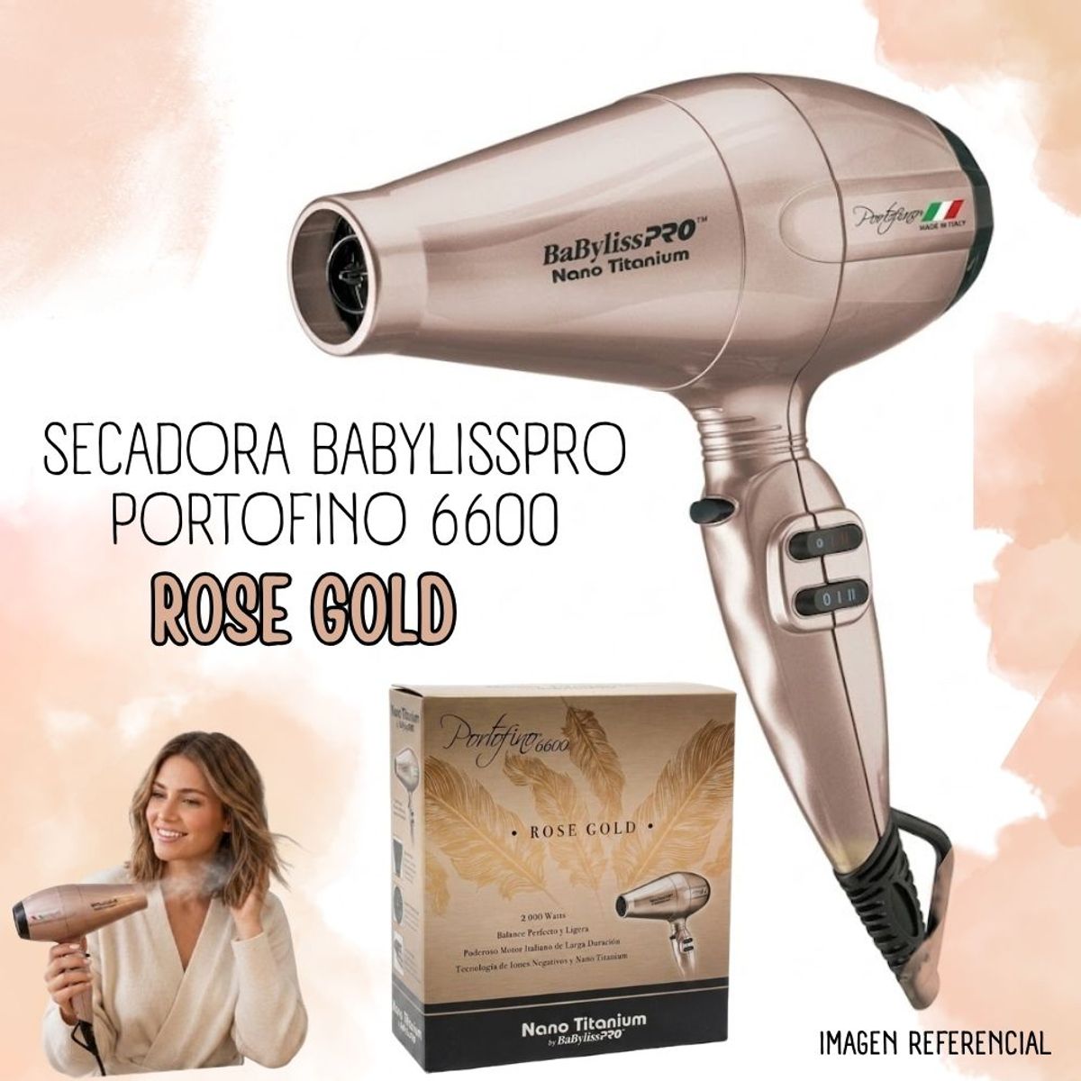 Babyliss Pro - Secadora De Cabello Babyliss Pro Portofino rosado