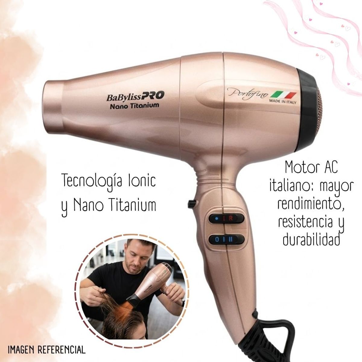 Babyliss Pro - Secadora De Cabello Babyliss Pro Portofino rosado