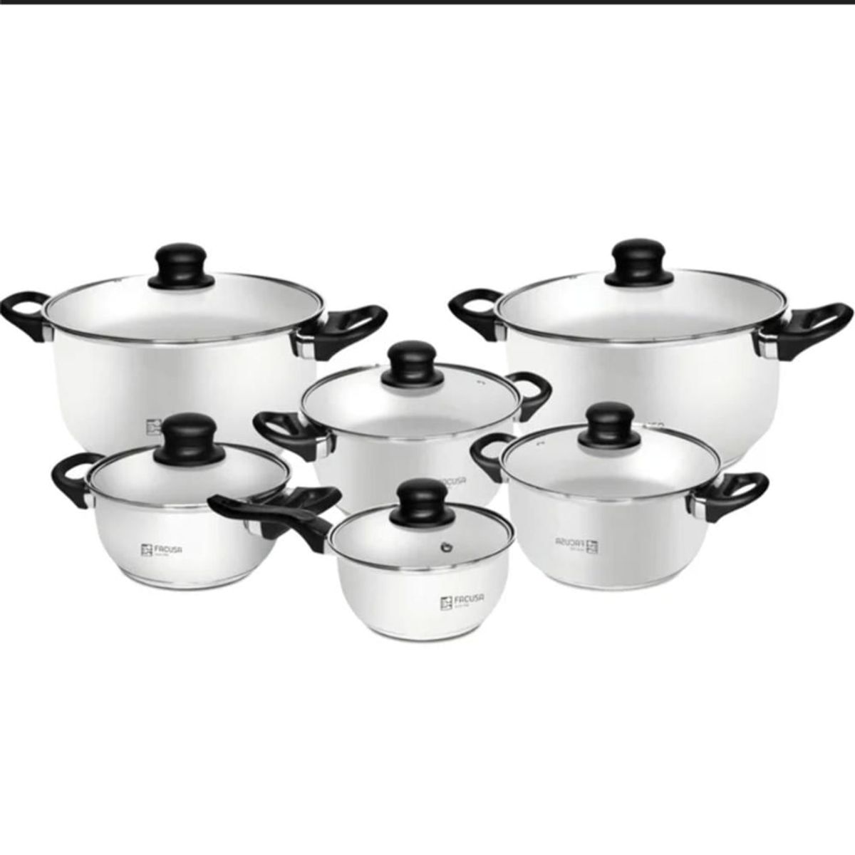 Set de Ollas Facusa Hogar 12 Piezas de acero inoxidable con tapas de vidrio, marca FACUSA - Foto 2
