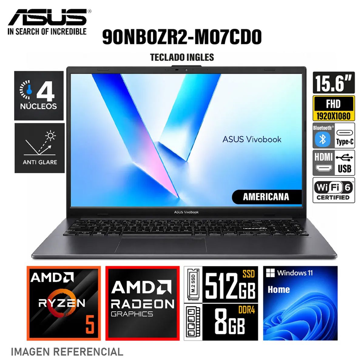 ASUS - Laptop ASUS Vivobook Go 15 E1504FA-WS51 (Pantalla 15.6" FHD) Ryzen 5 / RAM 8GB / SSD 512GB / W11