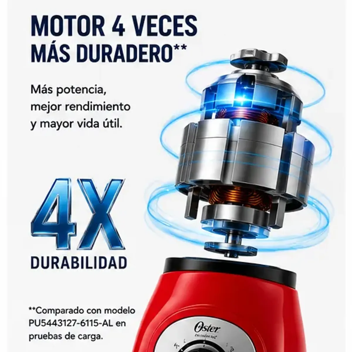 Licuadora Oster BLSTKAG-RRD 800W Vaso de Vidrio 1.5L Acople Metálico All-Metal Drive Roja, marca OSTER - Foto 2