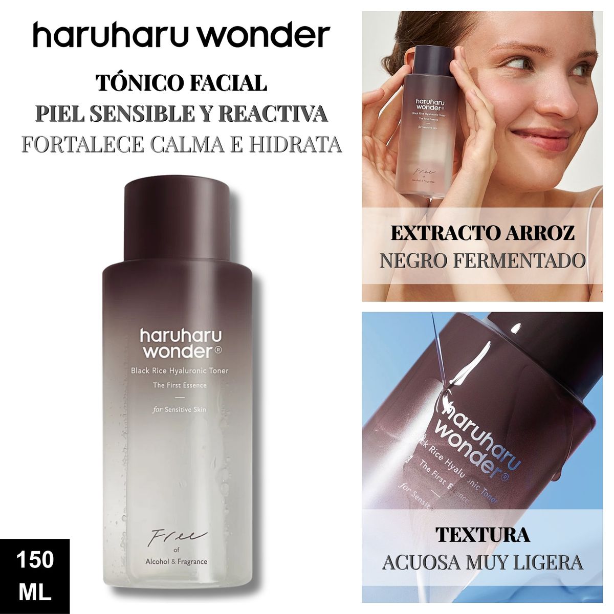 HARUHARU WONDER - Tónico Facial Piel Sensible y Reactiva - Hyaluronic Toner Free of Alcohol Fragrance 150ml