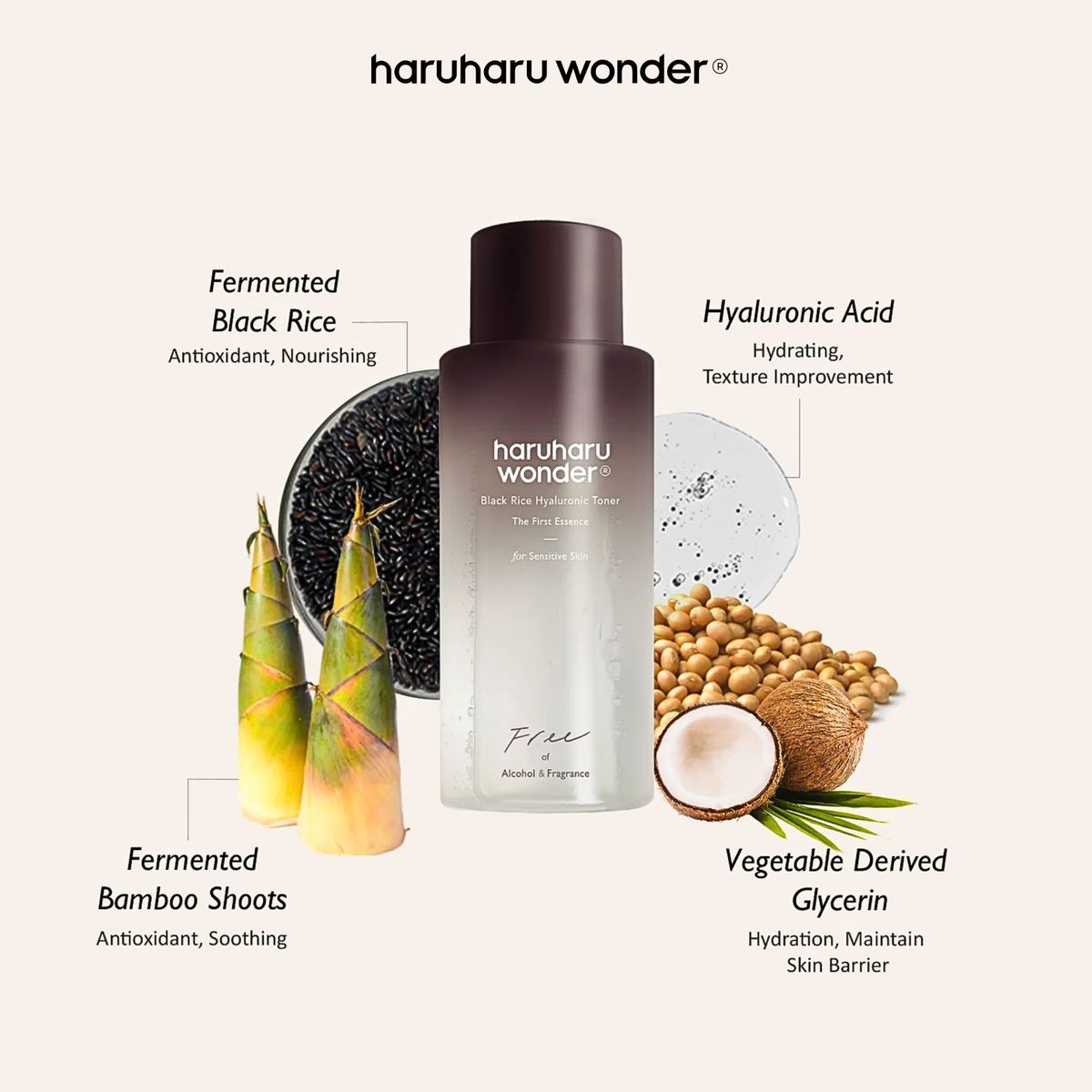 HARUHARU WONDER - Tónico Facial Piel Sensible y Reactiva - Hyaluronic Toner Free of Alcohol Fragrance 150ml