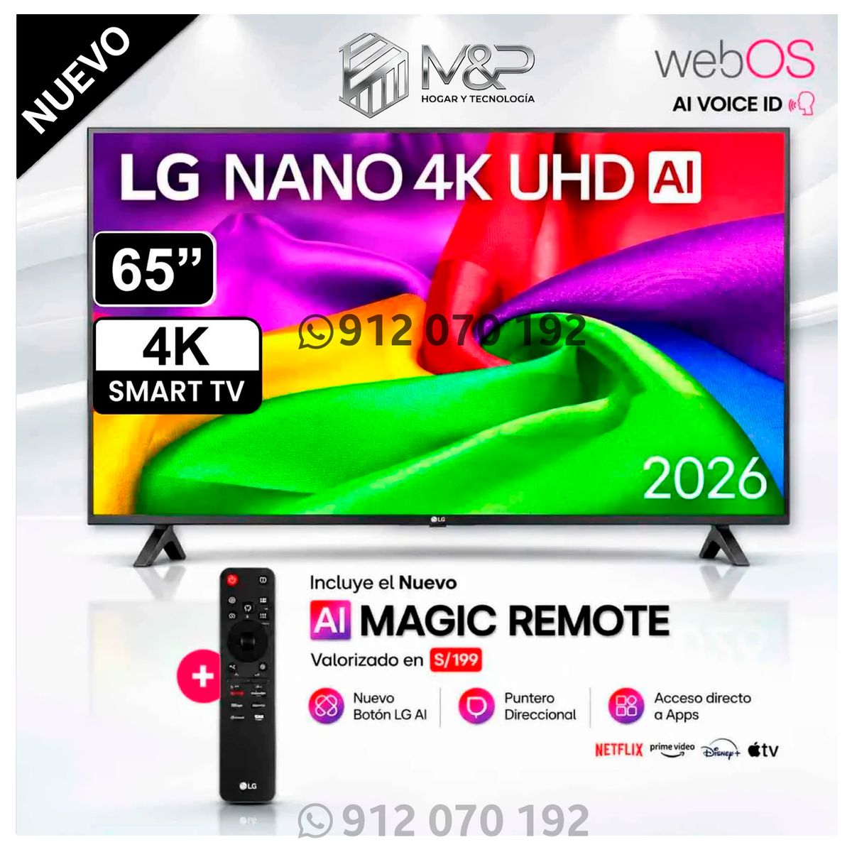 Televisor LG 65" 4K UHD Nano AI Smart TV 65NU800BPSB 2026, marca LG - Foto Principal