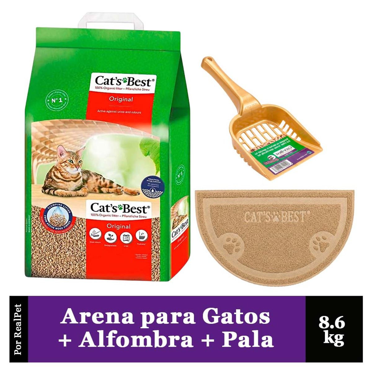 CATS BEST - Arena para Gatos Cats Best Original 8.6 kg + Alfombra y Pala
